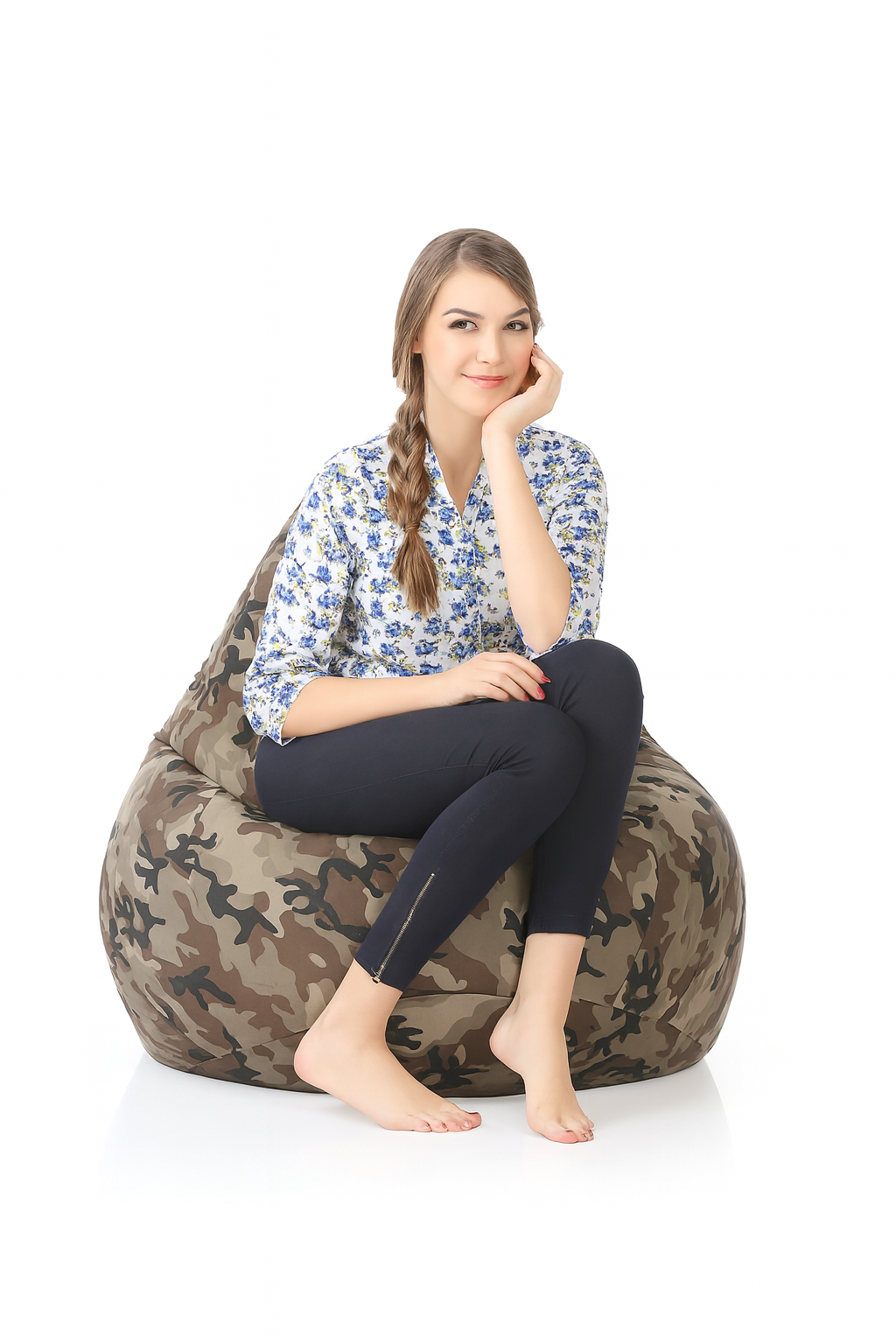 Style Homez Classic Cotton Canvas Camouflage Printed Bean Bag Jumbo SAC Size with Bean Bag Refill Fillers