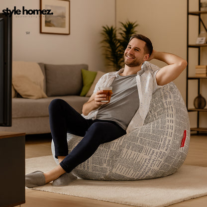 Style Homez CLASSIC BEAN BAG, Cotton Canvas Newspaper Printed, Jumbo Size SAC, Cover Only