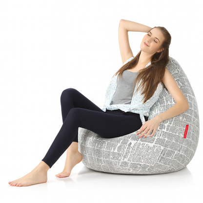 Style Homez Classic Cotton Canvas Newspaper Printed Bean Bag Jumbo SAC Size with Bean Bag Refill Fillers