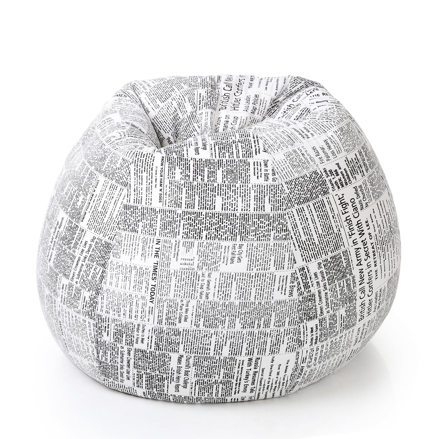 Style Homez Classic Cotton Canvas Newspaper Printed Bean Bag Jumbo SAC Size with Bean Bag Refill Fillers