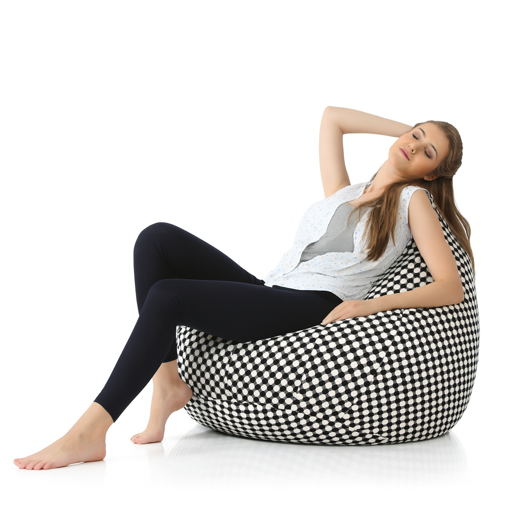 Style Homez Classic Cotton Canvas Checkered Printed Bean Bag Jumbo SAC Size with Bean Bag Refill Fillers
