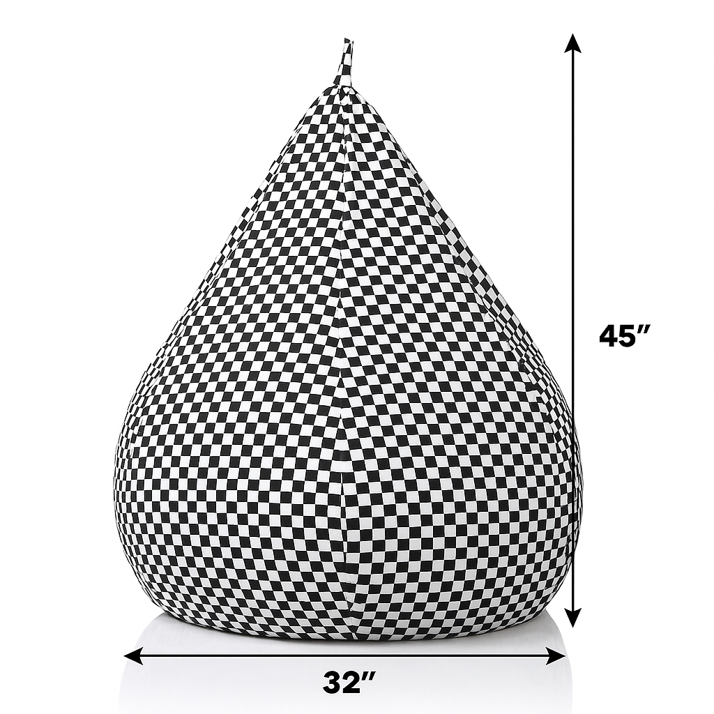 Style Homez Classic Cotton Canvas Checkered Printed Bean Bag Jumbo SAC Size with Bean Bag Refill Fillers