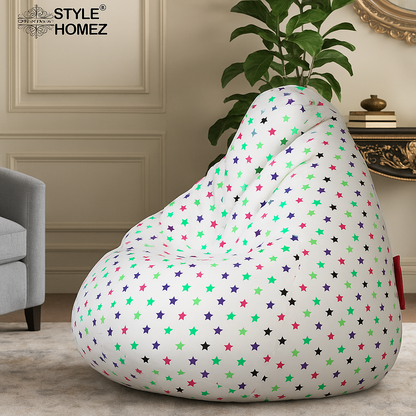 Style Homez Classic Cotton Canvas Star Printed Bean Bag Jumbo SAC Size with Bean Bag Refill Fillers