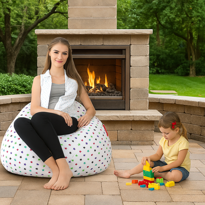 Style Homez Classic Cotton Canvas Star Printed Bean Bag Jumbo SAC Size with Bean Bag Refill Fillers