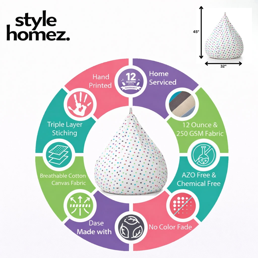 Style Homez CLASSIC BEAN BAG, Cotton Canvas Star Printed, Jumbo Size SAC, Cover Only