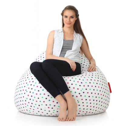 Style Homez Classic Cotton Canvas Star Printed Bean Bag Jumbo SAC Size with Bean Bag Refill Fillers