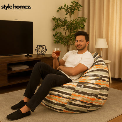 Style Homez CLASSIC BEAN BAG, Cotton Canvas Stripes Printed,  Jumbo Size SAC, Cover Only