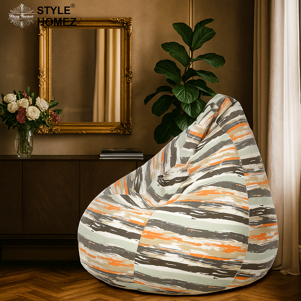 Style Homez CLASSIC BEAN BAG, Cotton Canvas Stripes Printed,  Jumbo Size SAC, Cover Only