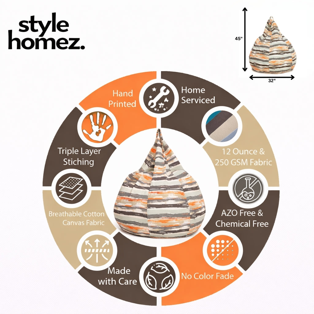 Style Homez CLASSIC BEAN BAG, Cotton Canvas Stripes Printed,  Jumbo Size SAC, Cover Only