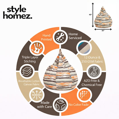 Style Homez CLASSIC BEAN BAG, Cotton Canvas Stripes Printed,  Jumbo Size SAC, Cover Only