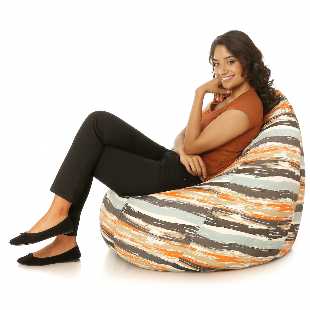 Style Homez CLASSIC BEAN BAG, Cotton Canvas Stripes Printed,  Jumbo Size SAC, Cover Only