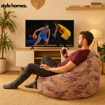 Style Homez CLASSIC BEAN BAG, Cotton Canvas Paisley Printed,  Jumbo Size SAC, Cover Only