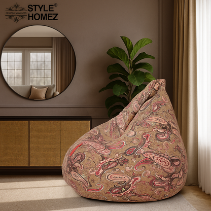 Style Homez Classic Cotton Canvas Paisley Printed Bean Bag Jumbo SAC Size with Bean Bag Refill Fillers