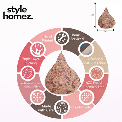 Style Homez Classic Cotton Canvas Paisley Printed Bean Bag Jumbo SAC Size with Bean Bag Refill Fillers