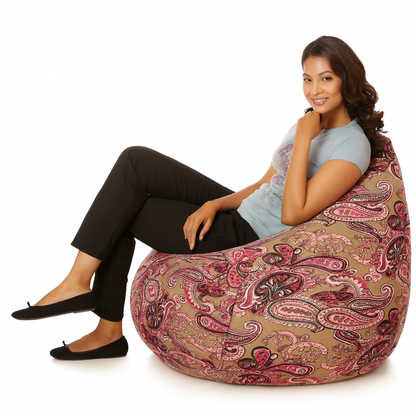 Style Homez Classic Cotton Canvas Paisley Printed Bean Bag Jumbo SAC Size with Bean Bag Refill Fillers