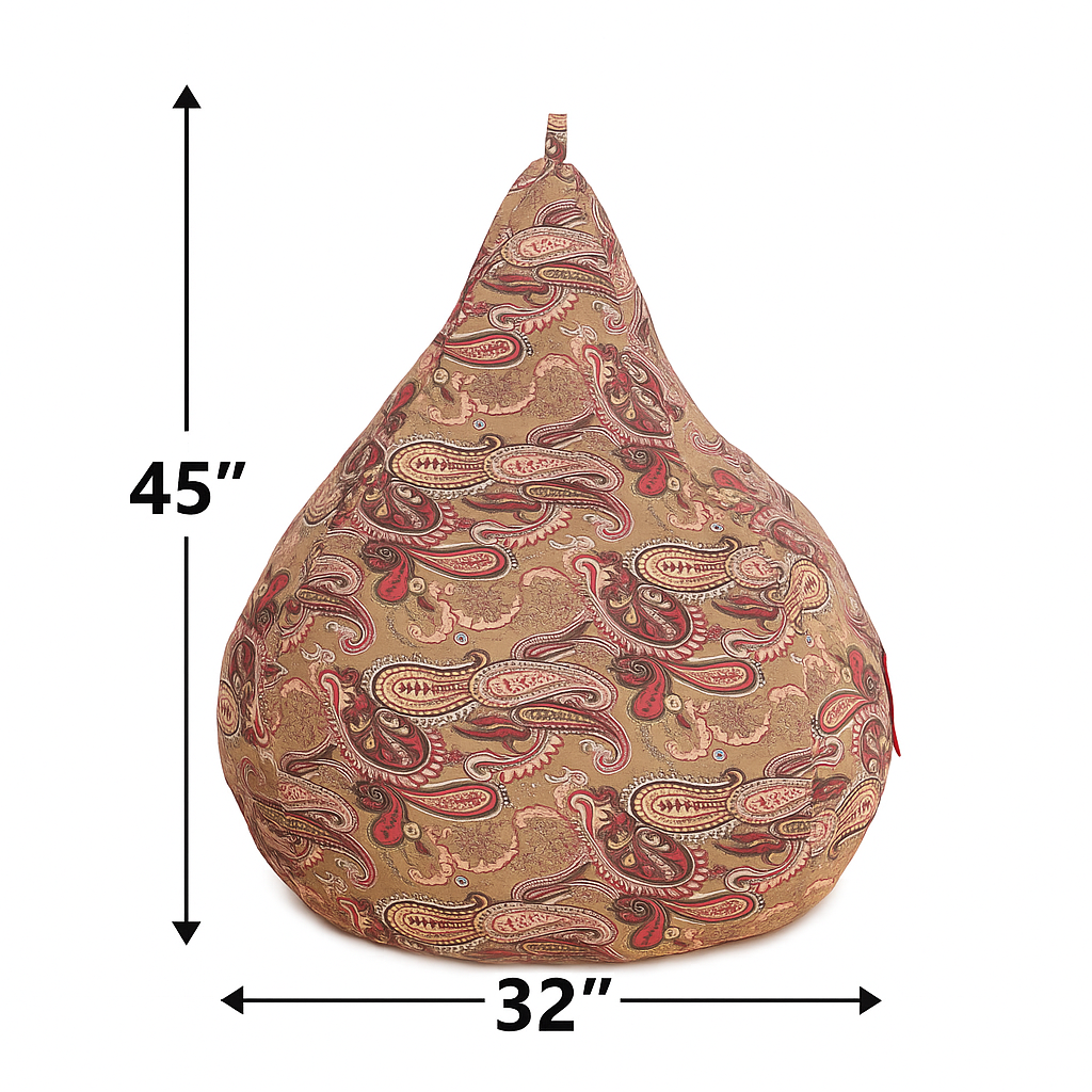 Style Homez Classic Cotton Canvas Paisley Printed Bean Bag Jumbo SAC Size with Bean Bag Refill Fillers