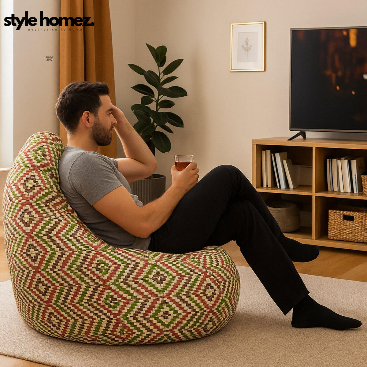Style Homez CLASSIC BEAN BAG, Cotton Canvas IKAT Printed,  Jumbo Size SAC, Cover Only