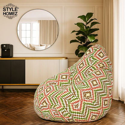 Style Homez Classic Cotton Canvas IKAT Printed Bean Bag Jumbo SAC Size with Bean Bag Refill Fillers