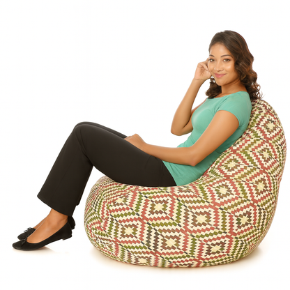 Style Homez Classic Cotton Canvas IKAT Printed Bean Bag Jumbo SAC Size with Bean Bag Refill Fillers