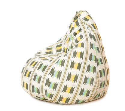Style Homez Classic Cotton Canvas IKAT Printed Bean Bag Jumbo SAC Size with Bean Bag Refill Fillers