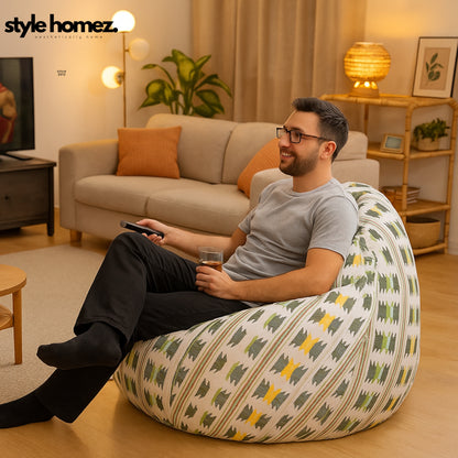 Style Homez CLASSIC BEAN BAG, Cotton Canvas IKAT Printed,  Jumbo Size SAC, Cover Only