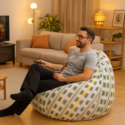 Style Homez Classic Cotton Canvas IKAT Printed Bean Bag Jumbo SAC Size with Bean Bag Refill Fillers