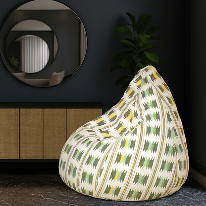 Style Homez Classic Cotton Canvas IKAT Printed Bean Bag Jumbo SAC Size with Bean Bag Refill Fillers