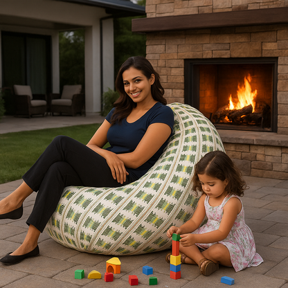 Style Homez Classic Cotton Canvas IKAT Printed Bean Bag Jumbo SAC Size with Bean Bag Refill Fillers