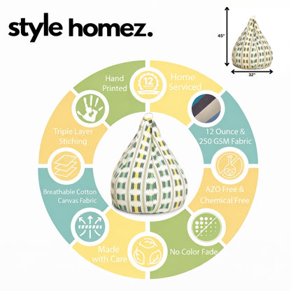 Style Homez Classic Cotton Canvas IKAT Printed Bean Bag Jumbo SAC Size with Bean Bag Refill Fillers