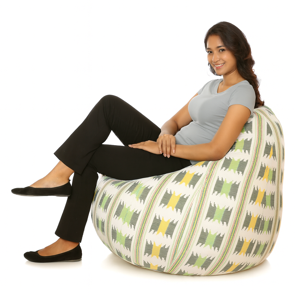 Style Homez Classic Cotton Canvas IKAT Printed Bean Bag Jumbo SAC Size with Bean Bag Refill Fillers