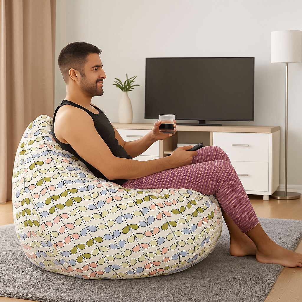 Style Homez Classic Cotton Canvas Abstract Printed Bean Bag Jumbo SAC Size with Bean Bag Refill Fillers