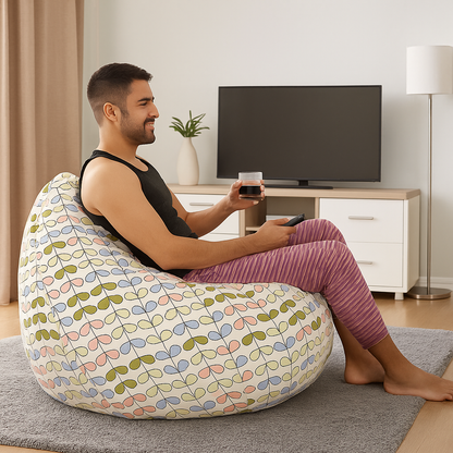 Style Homez Classic Cotton Canvas Abstract Printed Bean Bag Jumbo SAC Size with Bean Bag Refill Fillers