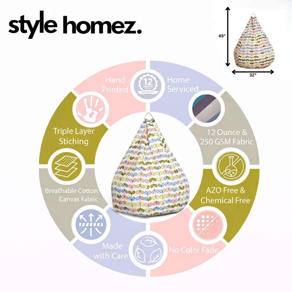 Style Homez CLASSIC BEAN BAG, Cotton Canvas Abstract Printed,  Jumbo Size SAC, Cover Only