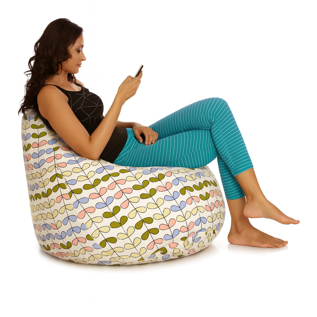Style Homez Classic Cotton Canvas Abstract Printed Bean Bag Jumbo SAC Size with Bean Bag Refill Fillers