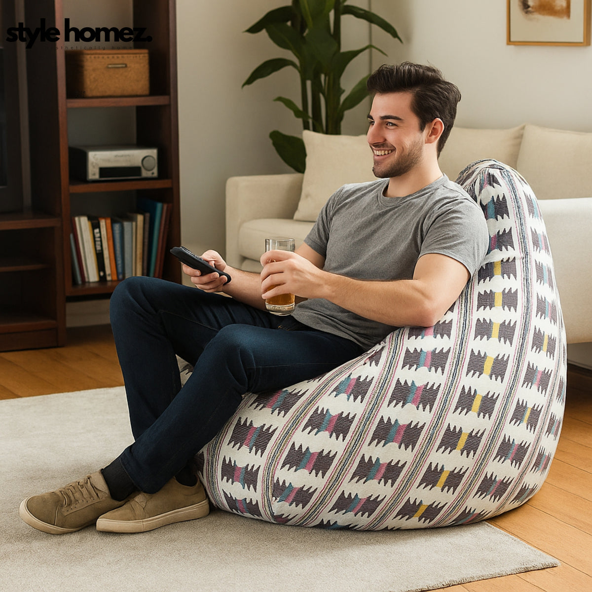 Style Homez CLASSIC BEAN BAG, Cotton Canvas IKAT Printed,  Jumbo Size SAC, Cover Only