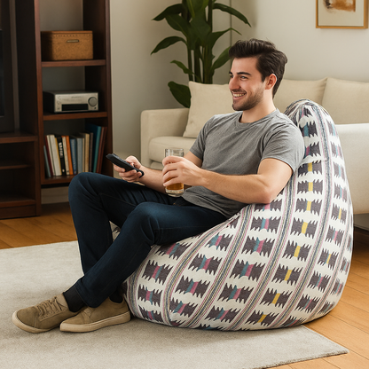 Style Homez Classic Cotton Canvas IKAT Printed Bean Bag Jumbo SAC Size with Bean Bag Refill Fillers