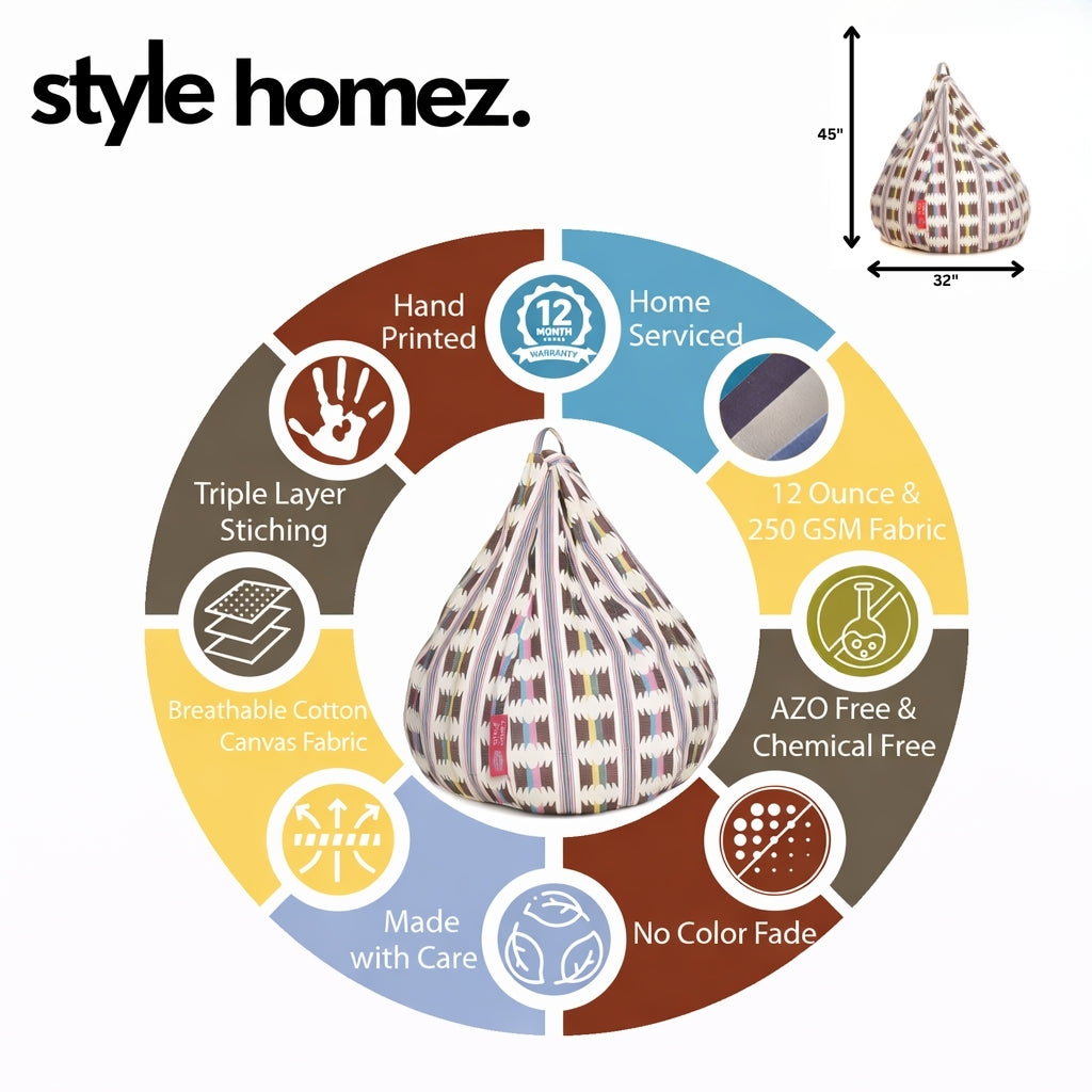 Style Homez CLASSIC BEAN BAG, Cotton Canvas IKAT Printed,  Jumbo Size SAC, Cover Only