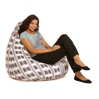 Style Homez Classic Cotton Canvas IKAT Printed Bean Bag Jumbo SAC Size with Bean Bag Refill Fillers