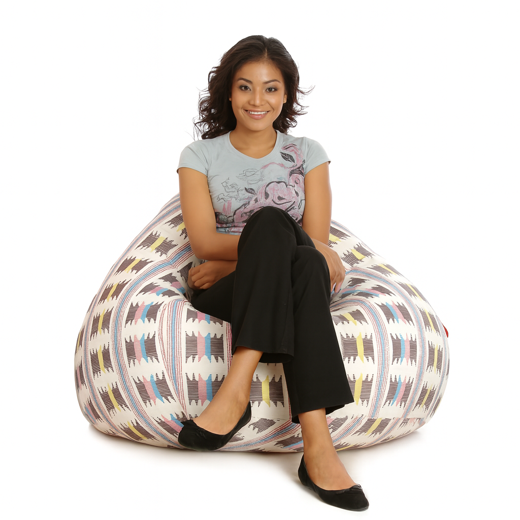 Style Homez Classic Cotton Canvas IKAT Printed Bean Bag Jumbo SAC Size with Bean Bag Refill Fillers