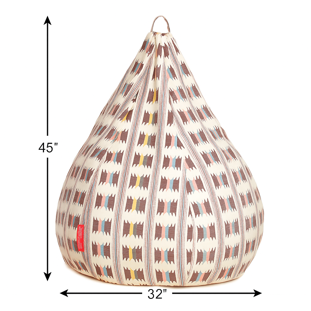 Style Homez Classic Cotton Canvas IKAT Printed Bean Bag Jumbo SAC Size with Bean Bag Refill Fillers