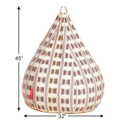 Style Homez Classic Cotton Canvas IKAT Printed Bean Bag Jumbo SAC Size with Bean Bag Refill Fillers
