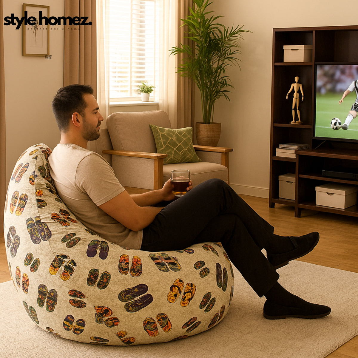 Style Homez CLASSIC BEAN BAG, Cotton Canvas Abstract Printed, Jumbo Size SAC, Cover Only