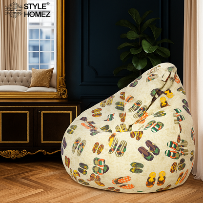 Style Homez Classic Cotton Canvas Abstract Printed Bean Bag Jumbo SAC Size with Bean Bag Refill Fillers