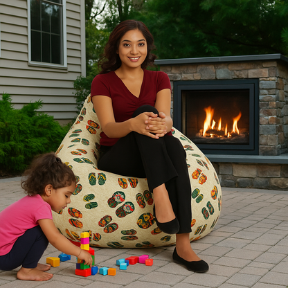 Style Homez Classic Cotton Canvas Abstract Printed Bean Bag Jumbo SAC Size with Bean Bag Refill Fillers