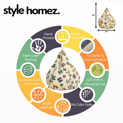 Style Homez Classic Cotton Canvas Abstract Printed Bean Bag Jumbo SAC Size with Bean Bag Refill Fillers