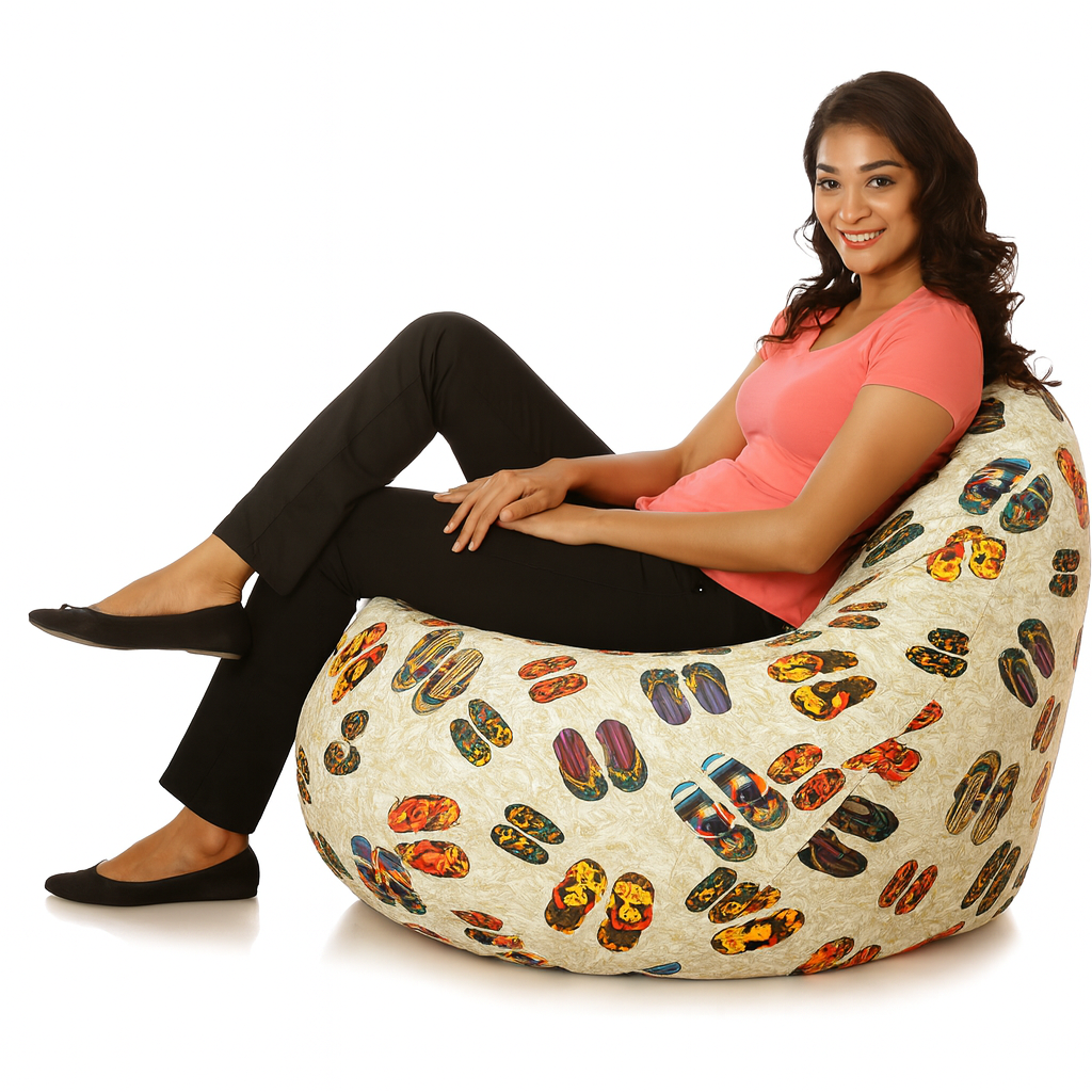 Style Homez Classic Cotton Canvas Abstract Printed Bean Bag Jumbo SAC Size with Bean Bag Refill Fillers