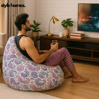 Style Homez CLASSIC BEAN BAG, Cotton Canvas Paisley Printed,  Jumbo Size SAC, Cover Only