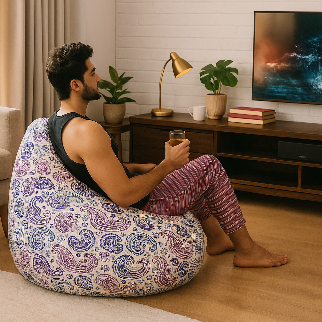 Style Homez Classic Cotton Canvas Paisley Printed Bean BagJumbo SAC Size with Bean Bag Refill Fillers