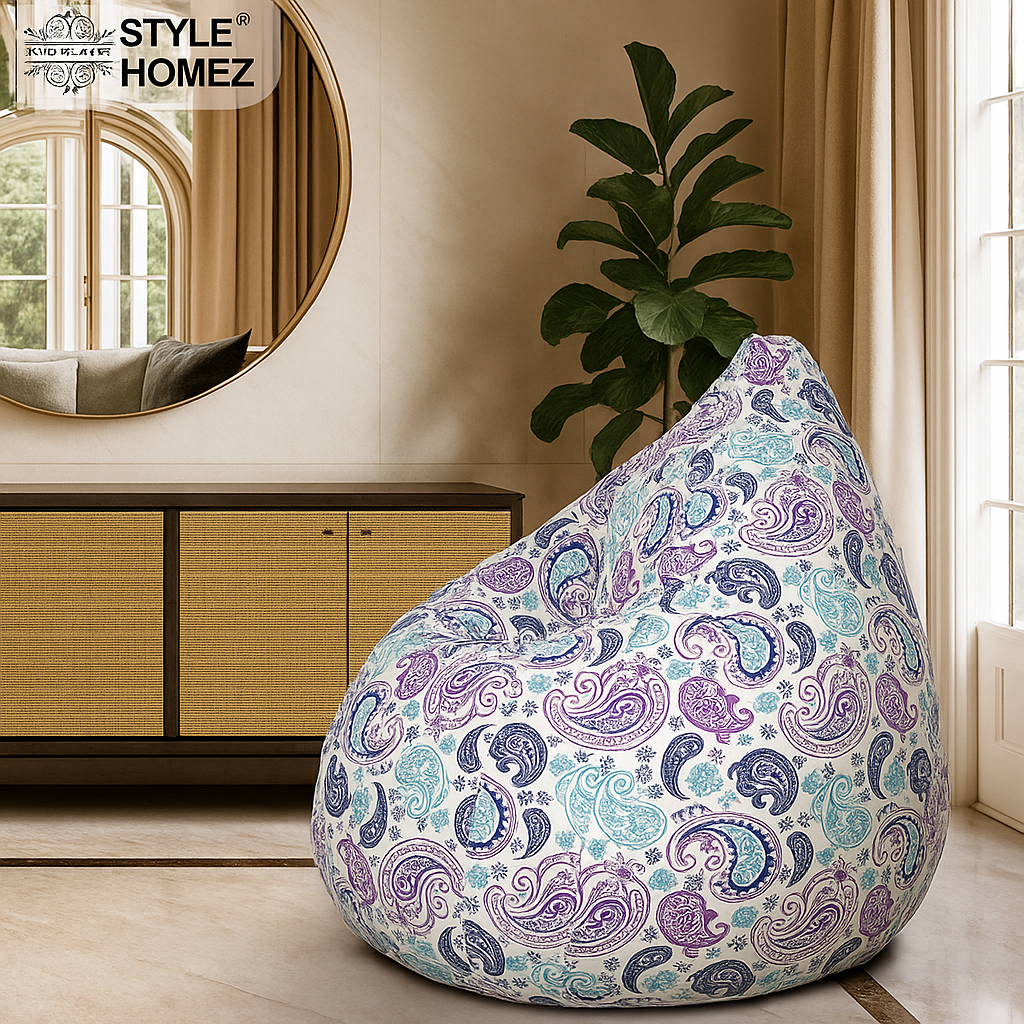 Style Homez Classic Cotton Canvas Paisley Printed Bean BagJumbo SAC Size with Bean Bag Refill Fillers