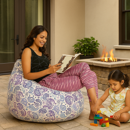 Style Homez Classic Cotton Canvas Paisley Printed Bean BagJumbo SAC Size with Bean Bag Refill Fillers